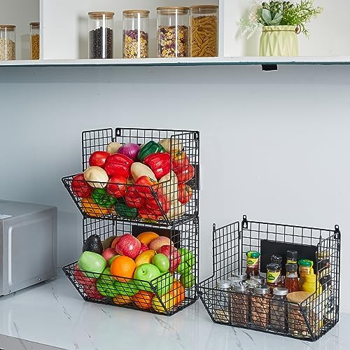 X-cosrack Metal Wire Basket Wall Mount, 3 Tier Wall Storage Basket Organizer - Image 6
