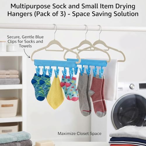 Mini Clothespins Travel Hangers 3-Pack Solid Blue, Foldable Portable Clothes - Image 6