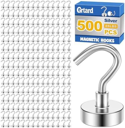 Grtard 500 Pcs Silver Magnetic Hooks Heavy Duty, 30LBS Strong Magnet Hooks by Grtard
