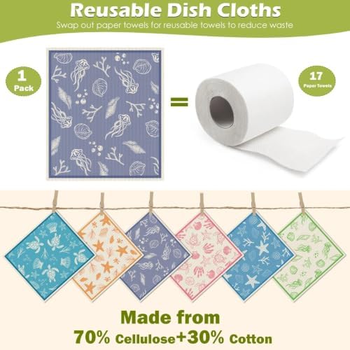 6 Pcs Swedish Paper Cloths for Kitchen, Reusable Paper Towels Washable - Image 3
