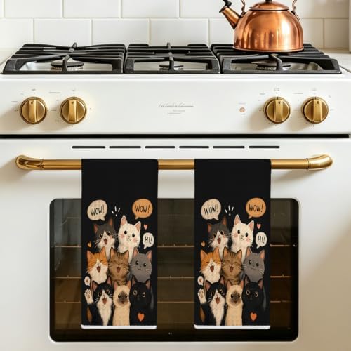 Jztco 2 Pcs Cute Cat Kitchen Towels, Cats Gift Reusable Hand Towels - Image 5