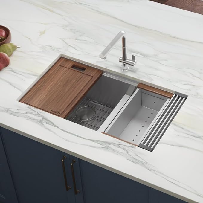 Ruvati 36-inch Workstation Kitchen Sink - 60/40 Double Bowl Undermount 16 Gauge Stainless Steel Kitchen Sink with Brushed Finish hides scratches, Easy-to-Clean Undermount Sink - RVH8359