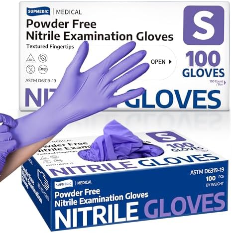 Supmedic Medical Soft Max Nitrile Disposable Gloves Powder-Free, Violet 100 by Supmedic