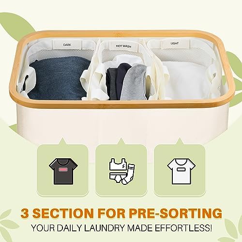 160L Laundry Hamper with Lid, 3 Section Laundry Basket with 3 Removable Bag - Image 3