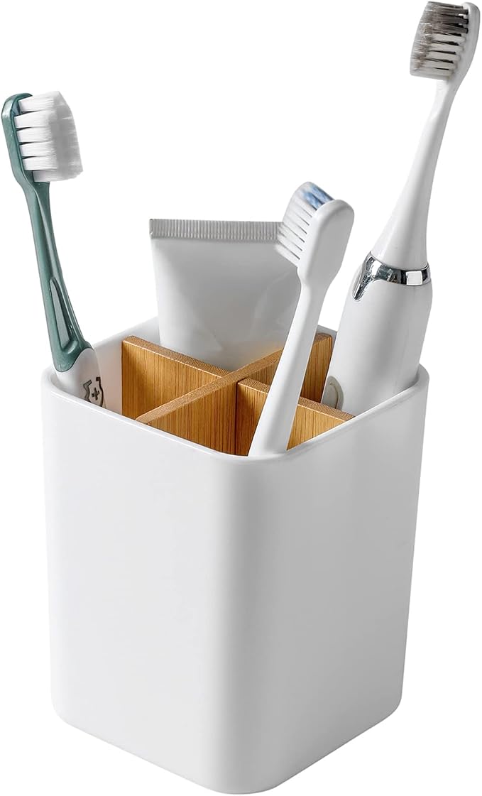 Bamboo Toothbrush Holder for Bathrooms Toothpaste Organizer by Heagoale