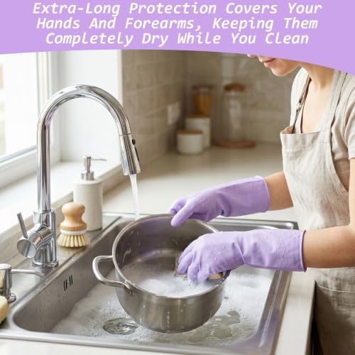 Gloves for Washing Dishes, Cleaning Rubber Gloves Medium Dish Glove for Women - Image 4
