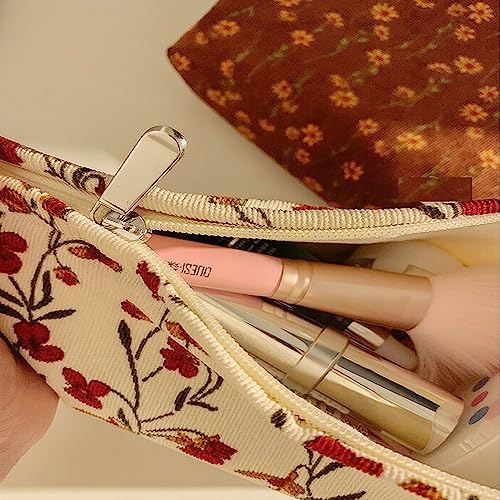 Floral Makeup Bags for Women, Corduroy Cosmetic Pouch Large Purse - Image 4
