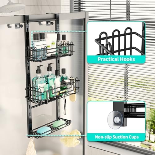 HapiRm 3 Tier Over the Door Shower Caddy, Hanging Shower Caddy - Image 3
