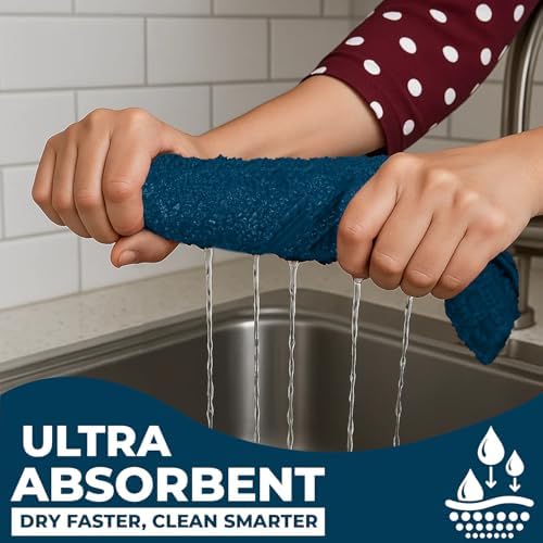 DAN RIVER Blue Opal Kitchen Towels, 12 Pack, 16x26 Inc Absorbent Dish Towels - Image 4