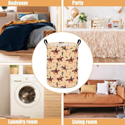 Round Laundry Basket Collapsible Storage Organizer Cactus Cowboy - Image 3