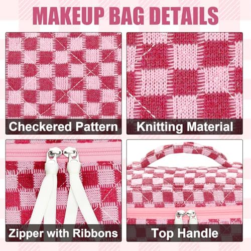 BuyCard Quilted Makeup Bag Set, CuteFloral Cotton Coquette Makeup Bag Toiletry - Image 3