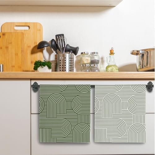 Abstract Boho Sage Green Kitchen Towels, Minimalist Contemporary Dish Tea Towels - Image 3