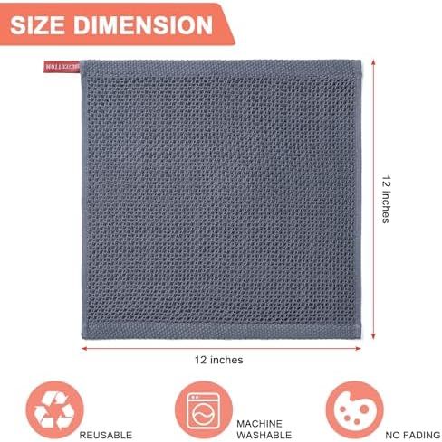 Kitchen Towels 6-Pack Kitchen Dish Cloths, 100% Cotton, 12x12 In, Dark Grey - Image 2