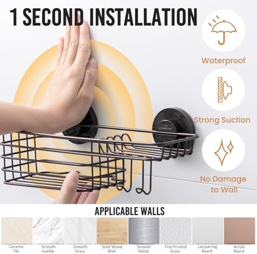LEVERLOC Shower Caddy Suction Cup, Heavy Duty Bathroom Organizer - Image 2