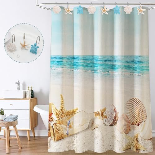 Shower Curtain Hooks, Seashell Turtles Shower Curtain Rings, Beach Theme Rust - Image 3