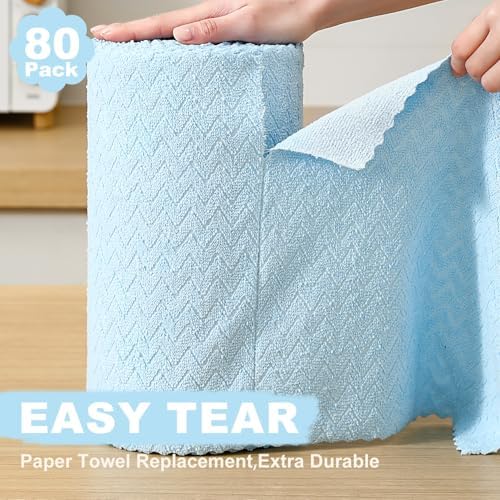80 Pack Microfiber Cleaning Cloth Roll Reusable Paper Towels 12"x12" Tear Away - Image 3
