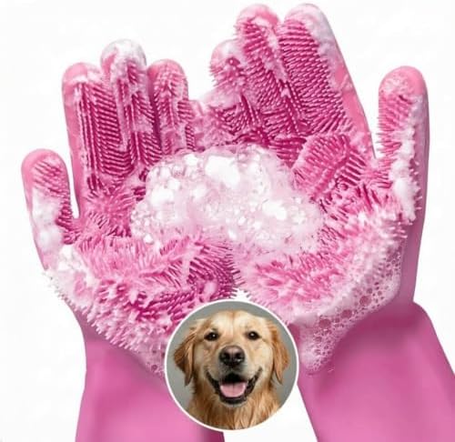 Cat and Dog Washing Gloves, 1 Pair, 11.6 in, Soft Silicone by RZleticc