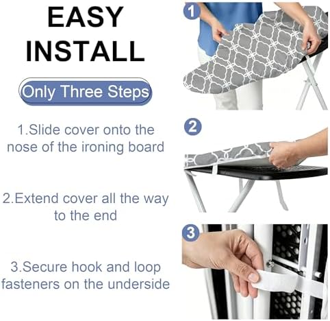 Grey Ironing Board Cover and Pad 15x54 Inch, 100% Cotton Surface Heavy Duty - Image 4