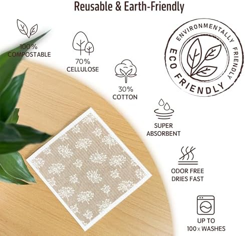 Swedish Dishcloths for Kitchen, 5 Pack Reusable Paper Towels Washable, Super - Image 3