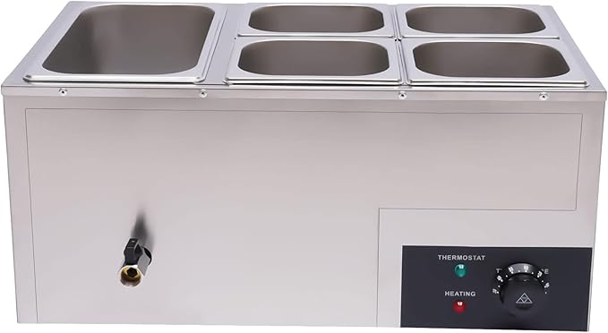 Electric Bain Marie, 600W 5-Pan Commercial Portable Steam Table Food Warmer, 20Qt Stainless Steel Canteen Buffet Warmer Electric Food Warmers and Servers for Parties, Buffets, Hotels