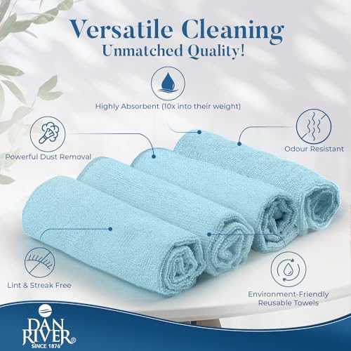 DAN RIVER 24-Pack Blue Microfiber Towels – Ultra Absorbent, Lint-Free & - Image 3