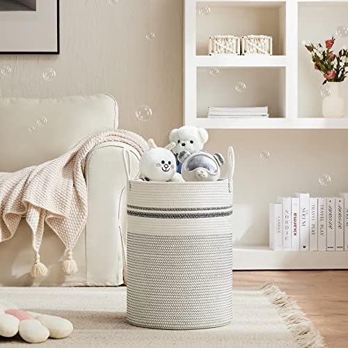 VIPOSCO 58L Tall Woven Laundry Basket Hamper, Stripe White - Image 2