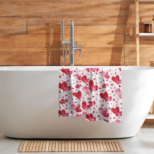 Red Love Heart Bath Hand Towels 2 Packs Happy Valentine's Day Soft Absorbent - Image 7