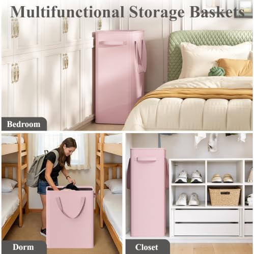 Optish 90L Pink Slim Laundry Hamper, Large Laundry Basket - Image 7