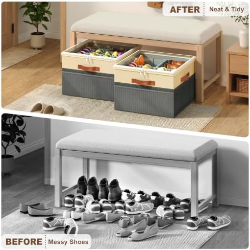Shoe Organizer for Closet, 2 Pack Foldable Shoe Storage Organizer Box Bin - Image 5