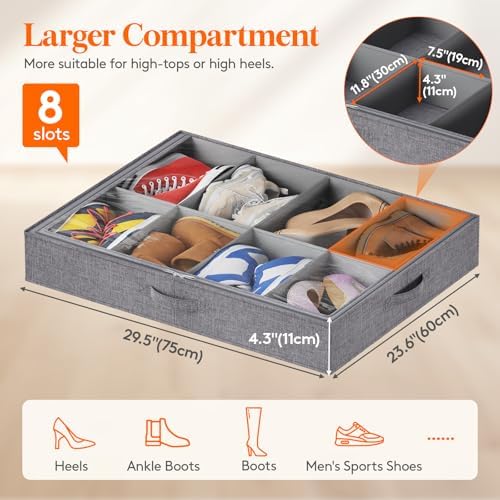 Lifewit 4.3 Inches Under Bed Shoe Storage Organizer Fits 8 Pair Sneakers - Image 3