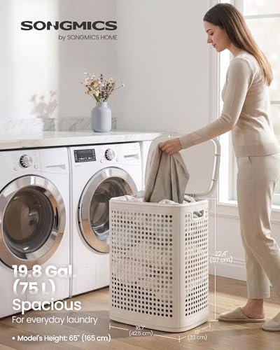 SONGMICS Laundry Hamper with Lid, 75 L Ventilated Basket, Cutout Handles - Image 2
