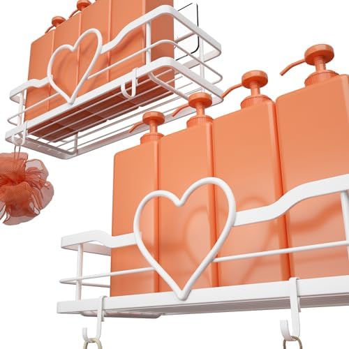 White Heart Shower Caddy, No Drilling Adhesive Shelves, 2 Pack by FLCITYYOURHOMEDECORVENDOR