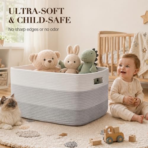 OIAHOMY Large Blanket Basket, 22”x17”x12” Rectangle Woven Baskets, Nursery - Image 4