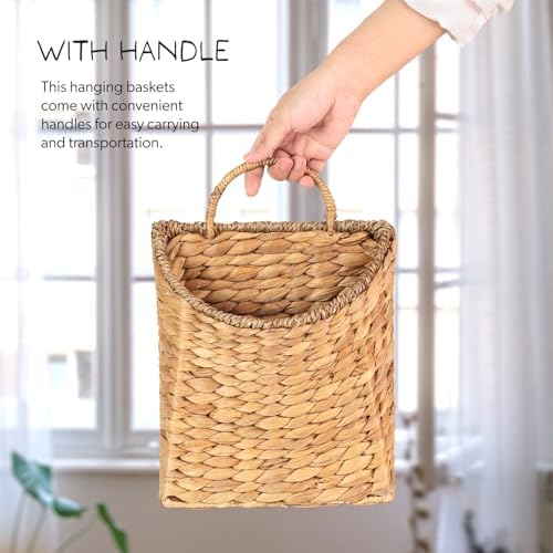 Woven Hanging Water Hyacinth Baskets, Hanging Wall Wicker Basket, Handmade - Image 5