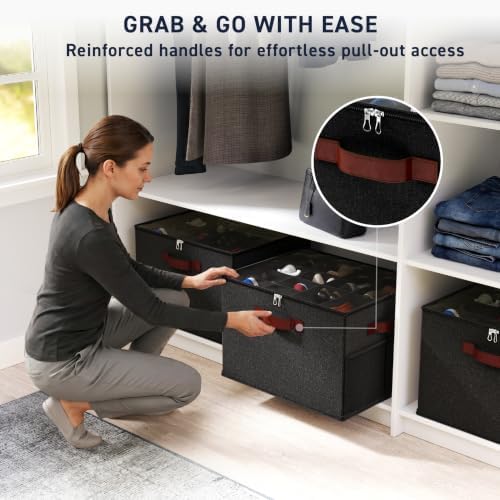 Ornavo Home Large Shoe Storage Organizer Bins 2 Pack, Foldable Linen - Image 4