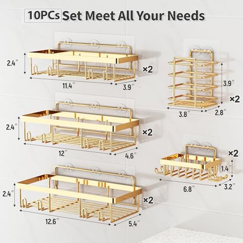 Liuoud 10 Pack Shower Caddy for Inside shower, Brite Gold Bathroom Storage - Image 2