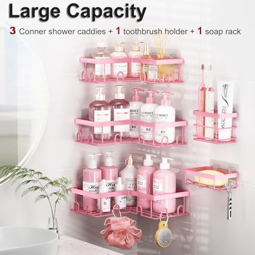 Liuoud Corner Shower Caddy, 5 Pack Adhesive Stainless Steel Organizer - Image 2