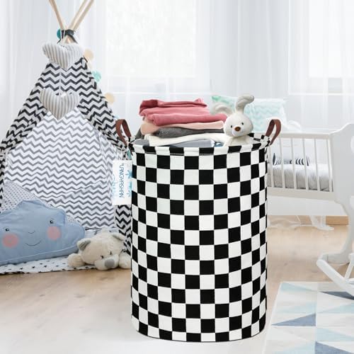 Round Laundry Basket Collapsible Boys Nursery Car Hamper Racing Flag - Image 5
