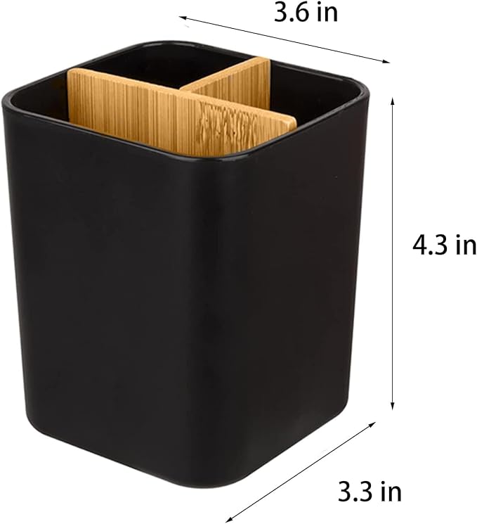 Bamboo Toothbrush Holder for Bathrooms Toothpaste Organizer, 2 Pack, 3 Slots - Image 5