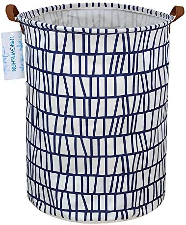 Round Laundry Basket Collapsible Storage Hamper Organizer Blue Stripes by LANGYASHAN