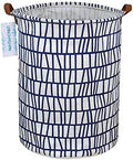 Round Laundry Basket Collapsible Storage Hamper Organizer Blue Stripes by LANGYASHAN