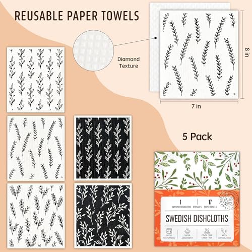 Swedish Dishcloths for Kitchen, 5 Pack Reusable Paper Towels Washable, Super - Image 2
