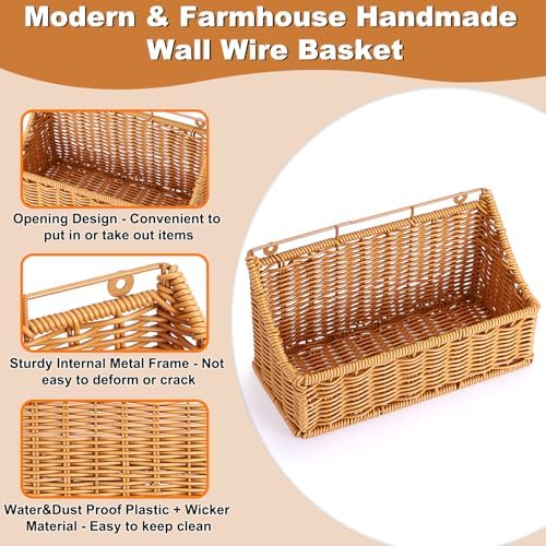 OwnMy 2PCS Plastic Wicker Hanging Basket Wall Mount Fruit Storage Baskets - Image 4