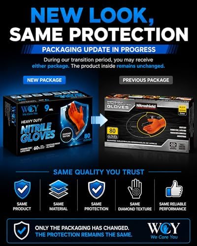 wcy 9 Mil Heavy Duty Disposable Nitrile Gloves, Diamond Grip - Image 2