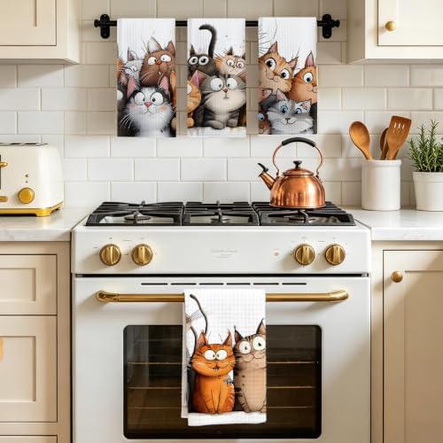 Jztco 4 Pcs Cute Cat Kitchen Towels, Cats Soft Absorbent Hand Tea Towel - Image 5