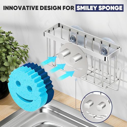 MURLONG Sponge Holder for Kitchen Sink, Sink Caddy Smiley Face, 4-in-1 Sponge - Image 4