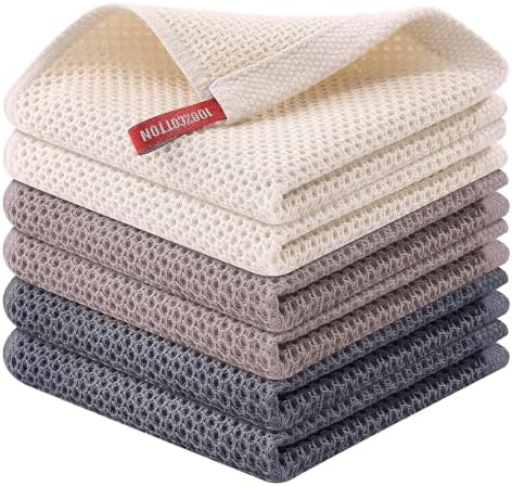 QUILTINA Kitchen Dish Cloths 6 Pack, 12 x 12 Inches, 100% Cotton Waffle Weave by Quiltina