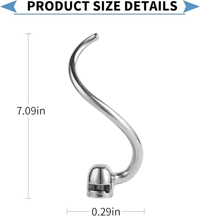 Stainless Steel Spiral Dough Hook Compatible with KitchenAid 5Plus-6QT Mixer,Bowl Lift Stand Mixer Accessory, Rust Resistant, Effectively Kneads Bread,Pizza,Pasta and Biscuits,Dishwasher Safe