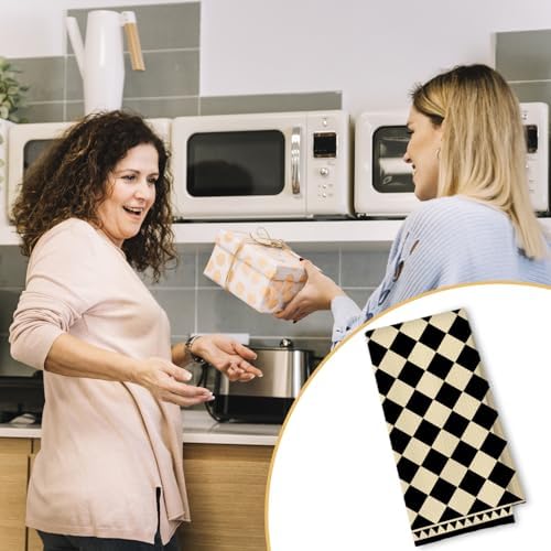 Boho Neutral Checkered Kitchen Towels, Trendy Retro Hand Towels - Image 5