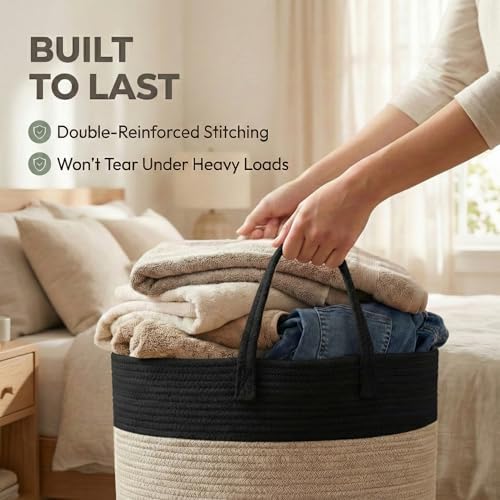 JMvicyroam 65L Extra Large Machine Washable Cotton Rope Blanket Basket - Image 6